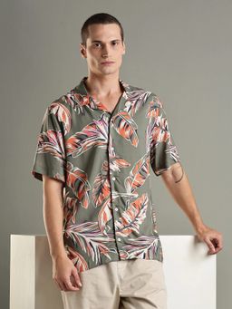 Tommy Hilfiger - Green Printed Regular Fit Viscose Shirt