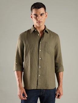 Tommy Hilfiger - Green Solid Regular Fit Cotton Shirt