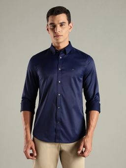 Tommy Hilfiger - Navy Blue Solid Regular Fit Cotton Shirt