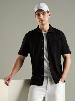 Tommy Hilfiger - Black Textured Regular Fit Cotton Shirt