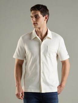 Tommy Hilfiger - Off White Textured Regular Fit Cotton Shirt
