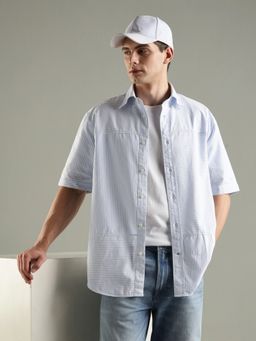 Tommy Hilfiger - Blue Striped Boxy Fit Cotton Shirt