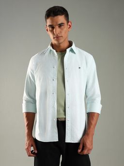 Tommy Hilfiger - Green Striped Regular Fit Cotton Shirt