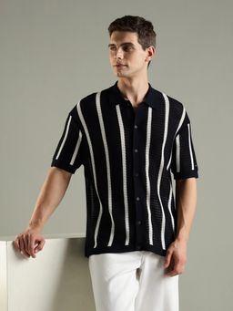 Tommy Hilfiger - Black Striped Relaxed Fit Cotton Shirt