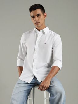 Tommy Hilfiger - White Solid Regular Fit Cotton Shirt