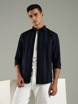 Tommy Hilfiger - Black Striped Regular Fit Linen Shirt