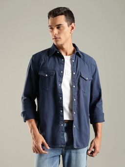 Tommy Hilfiger - Navy Blue Solid Regular Fit Cotton Shirt