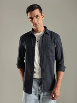 Tommy Hilfiger - Navy Blue Checked Regular Fit Cotton Shirt