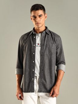 Tommy Hilfiger - Grey Solid Regular Fit Cotton Shirt