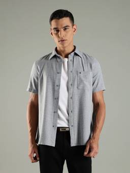 Tommy Hilfiger - Blue Textured Regular Fit Polyester Shirt