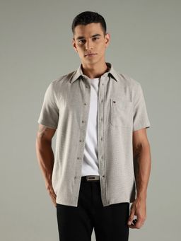 Tommy Hilfiger - Grey Textured Regular Fit Polyester Shirt