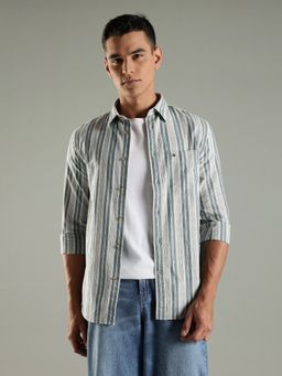 Tommy Hilfiger - Green Striped Slim Fit Cotton Shirt