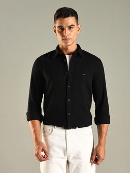 Tommy Hilfiger - Black Textured Slim Fit Cotton Shirt