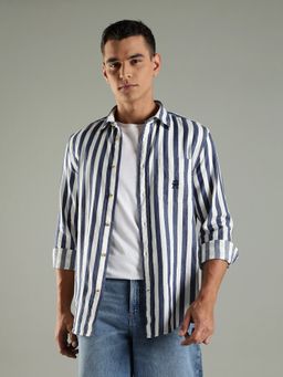 Tommy Hilfiger - Navy Blue Striped Regular Fit Cotton Shirt