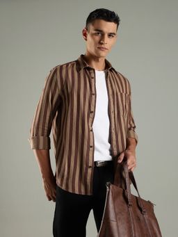 Tommy Hilfiger - Brown Striped Regular Fit Cotton Shirt