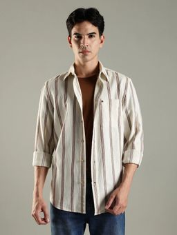 Tommy Hilfiger - Off White Striped Regular Fit Cotton Shirt
