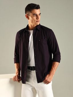 Tommy Hilfiger - Burgundy Solid Regular Fit Cotton Shirt