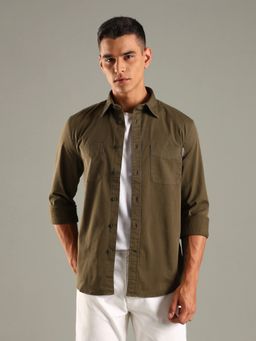 Tommy Hilfiger - Olive Solid Regular Fit Cotton Shirt