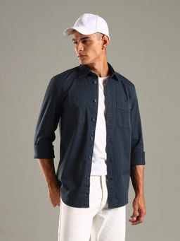 Tommy Hilfiger - Navy Blue Solid Regular Fit Cotton Shirt