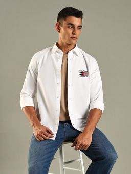 Tommy Hilfiger - White Typographic Regular Fit Cotton Shirt