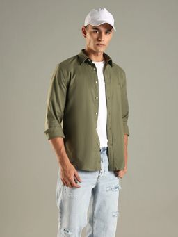 Tommy Hilfiger - Olive Solid Regular Fit Cotton Shirt