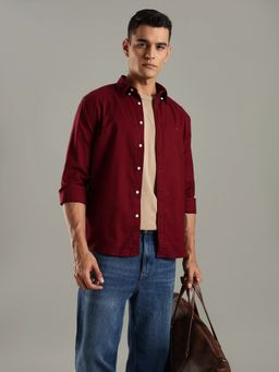 Tommy Hilfiger - Maroon Solid Regular Fit Cotton Shirt
