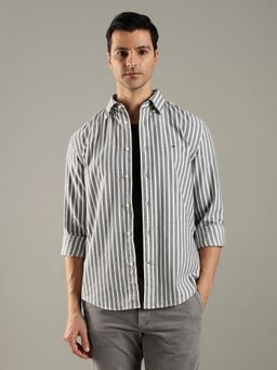 Tommy Hilfiger - Grey Striped Regular Fit Cotton Shirt