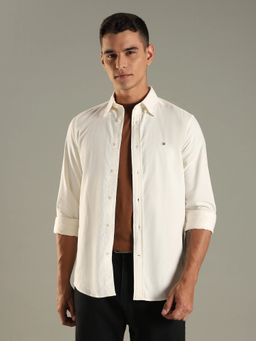 Tommy Hilfiger - White Solid Regular Fit Cotton Shirt