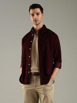 Tommy Hilfiger - Maroon Solid Regular Fit Cotton Shirt