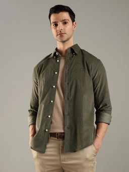 Tommy Hilfiger - Green Solid Regular Fit Cotton Shirt