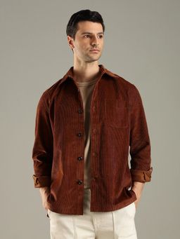 Tommy Hilfiger - Brown Solid Relaxed Fit Cotton Shirt