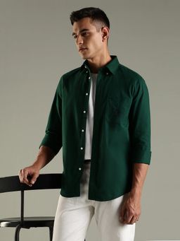 Tommy Hilfiger - Green Solid Regular Fit Cotton Shirt