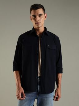Tommy Hilfiger - Navy Blue Solid Relaxed Fit Nylon Shirt