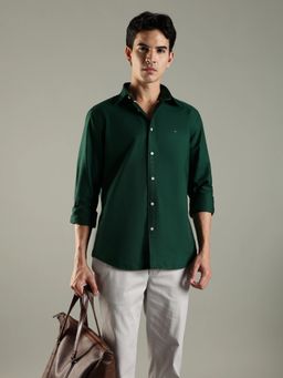 Tommy Hilfiger - Green Solid Regular Fit Cotton Shirt