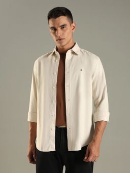 Tommy Hilfiger - Cream Solid Regular Fit Cotton Shirt