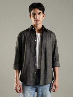 Tommy Hilfiger - Grey Self Design Regular Fit Cotton Shirt