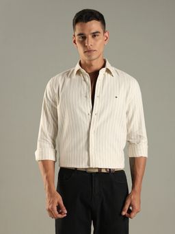 Tommy Hilfiger - Cream Striped Regular Fit Cotton Shirt