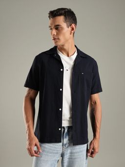 Tommy Hilfiger - Navy Blue Striped Regular Fit Cotton Shirt