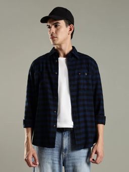 Tommy Hilfiger - Navy Blue Checked Regular Fit Cotton Shirt