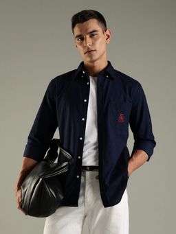 Tommy Hilfiger - Navy Blue Solid Regular Fit Cotton Shirt