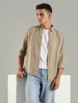 Tommy Hilfiger - Beige Solid Regular Fit Linen Shirt