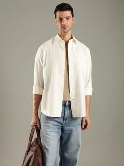 Tommy Hilfiger - Cream Typographic Relaxed Fit Cotton Shirt