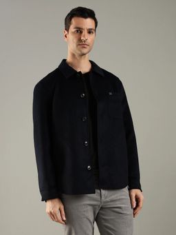 Tommy Hilfiger - Navy Blue Solid Regular Fit Wool Shirt