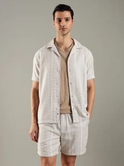 Tommy Hilfiger - Beige Striped Regular Fit Cotton Shirt