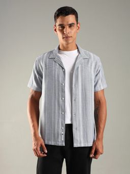 Tommy Hilfiger - Grey Striped Regular Fit Cotton Shirt