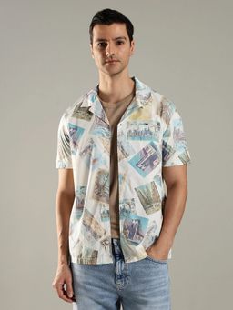 Tommy Hilfiger - White Printed Regular Fit Cotton Shirt