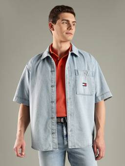 Tommy Hilfiger - Blue Typographic Relaxed Fit Cotton Shirt