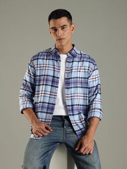 Tommy Hilfiger - Blue Checked Regular Fit Cotton Shirt