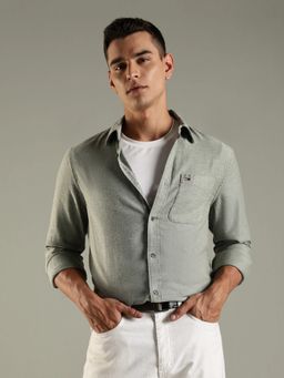 Tommy Hilfiger - Green Solid Regular Fit Cotton Shirt