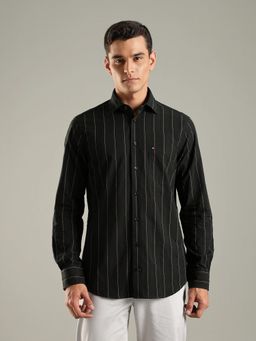 Tommy Hilfiger - Green Striped Regular Fit Cotton Shirt